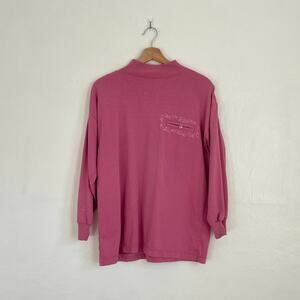 Vintage Pink High Neck Embroidered Pocket Long Sleeve Shirt